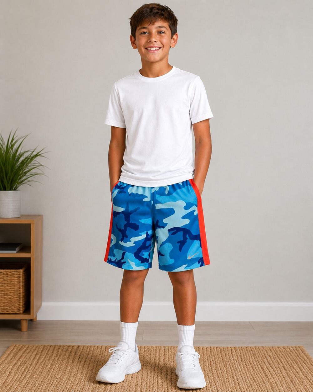 Nike Dri-Fit Boys Size Medium Blue Camo Athletic Shorts With Pockets